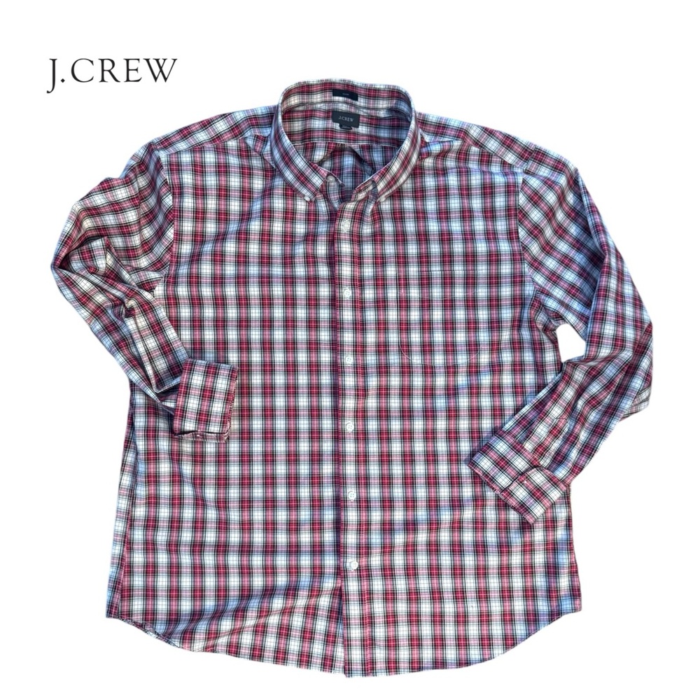 J. Crew EUC Men’s Long Sleeve Cotton Plaid Shirt XXL Red Black White Yel…